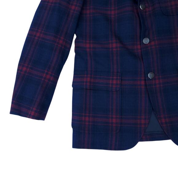 Vintage McDonogh School 100% Wool Uniform Blazer Jacket Blue Red Plaid Sz 34R - Picture 4 of 15
